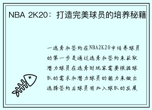 NBA 2K20：打造完美球员的培养秘籍